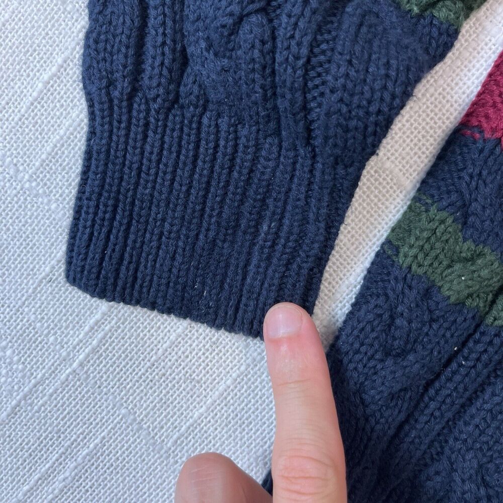 Men's Navy and Green Cable Knit Sweater - Picture 6 of 7